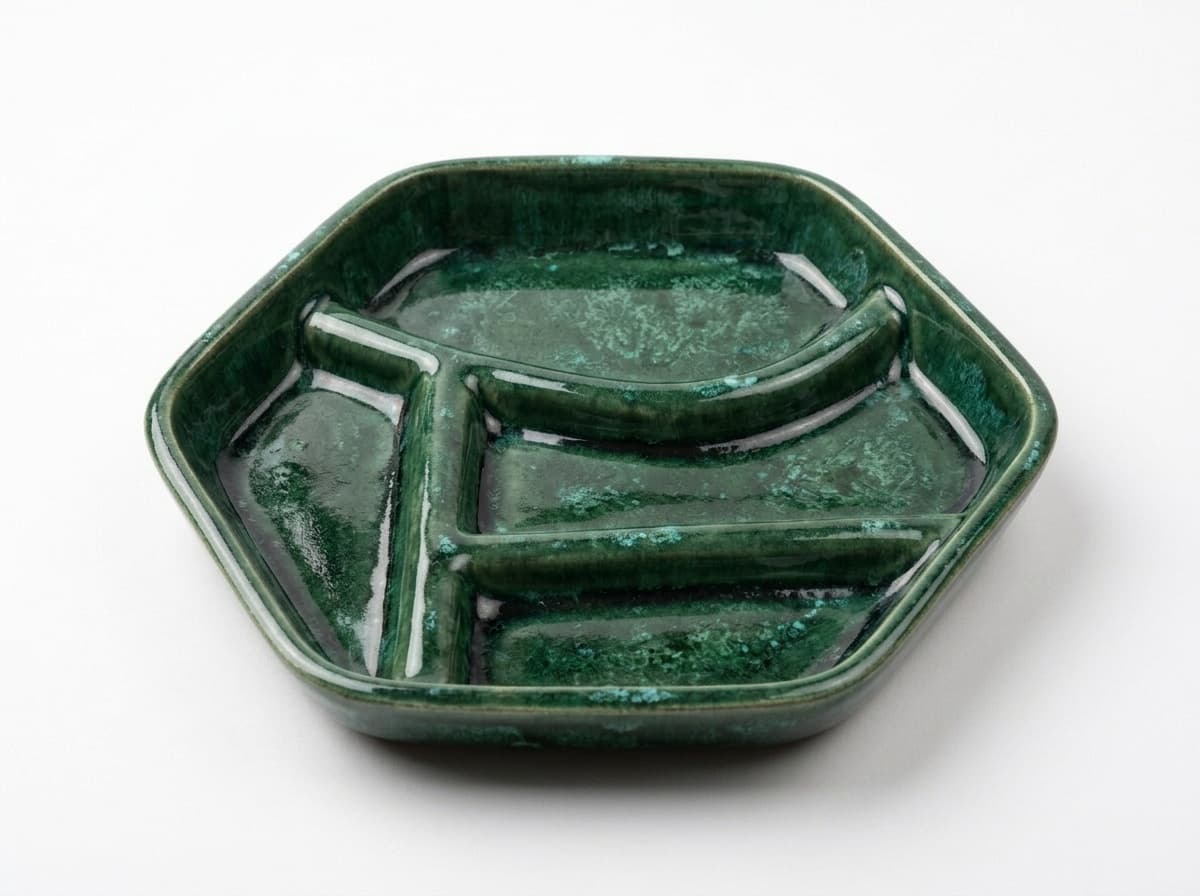 A glazed piece made over the Hexagon Bento form