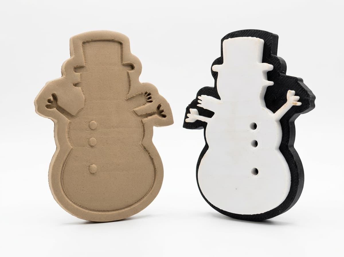 The Waving Snowman stamp beside the impression it leaves
