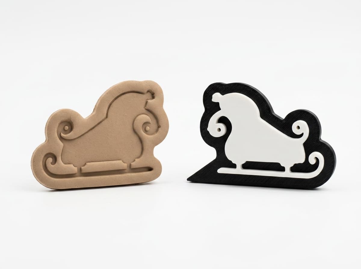 The Sleigh stamp beside the impression it leaves